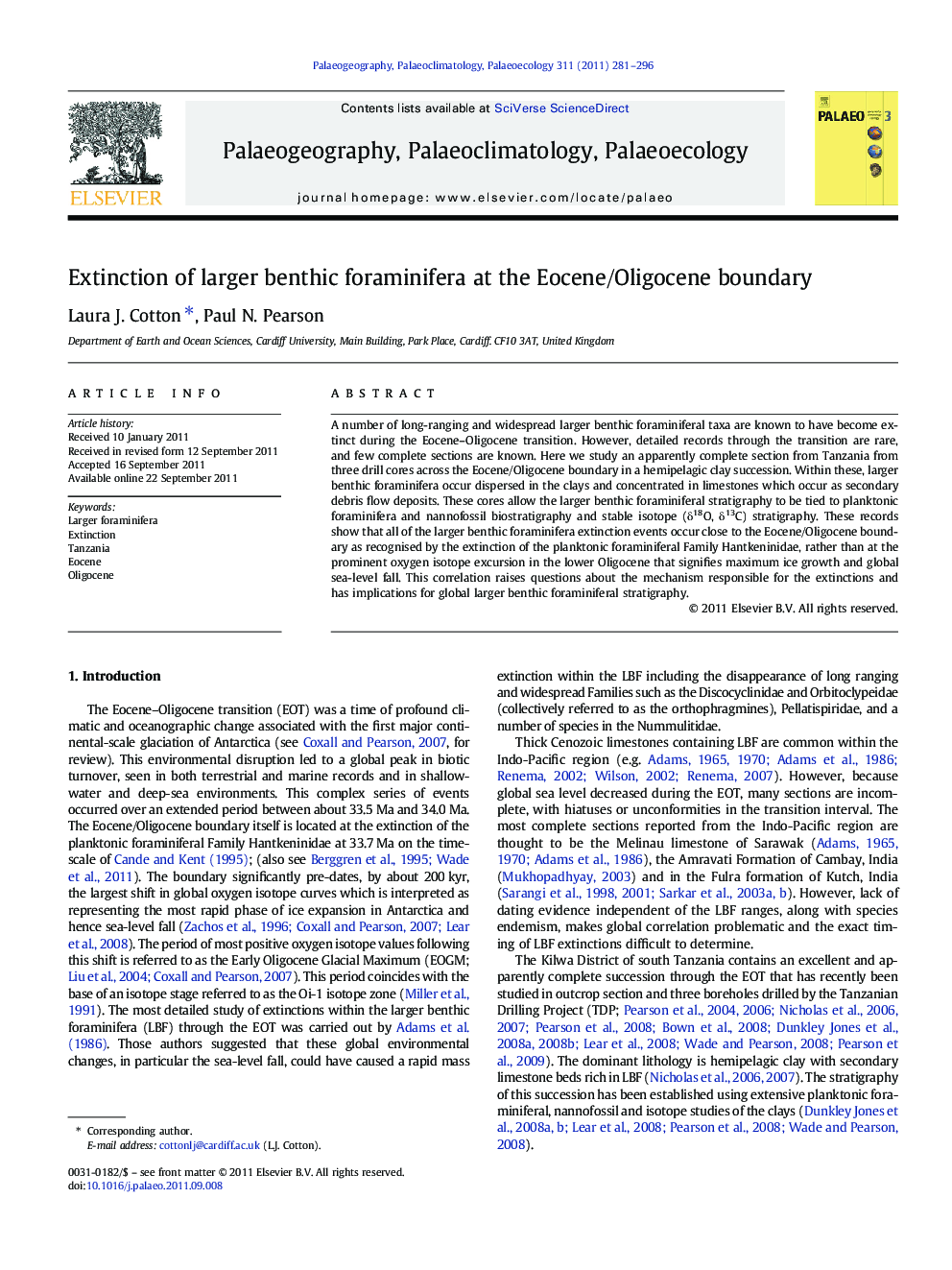 Extinction of larger benthic foraminifera at the Eocene/Oligocene boundary