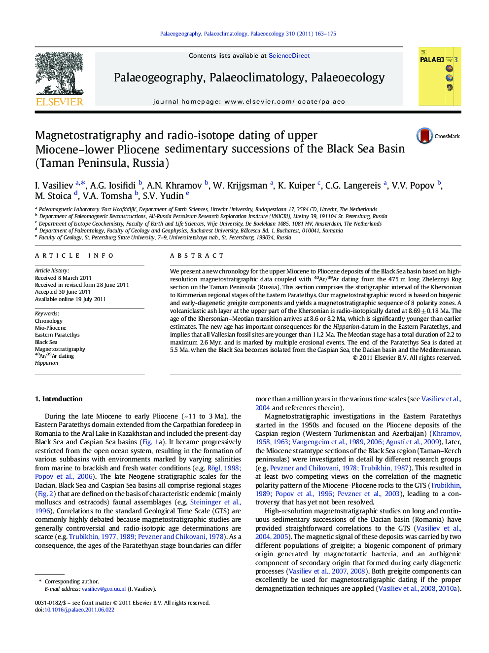 Magnetostratigraphy and radio-isotope dating of upper Miocene–lower Pliocene sedimentary successions of the Black Sea Basin (Taman Peninsula, Russia)