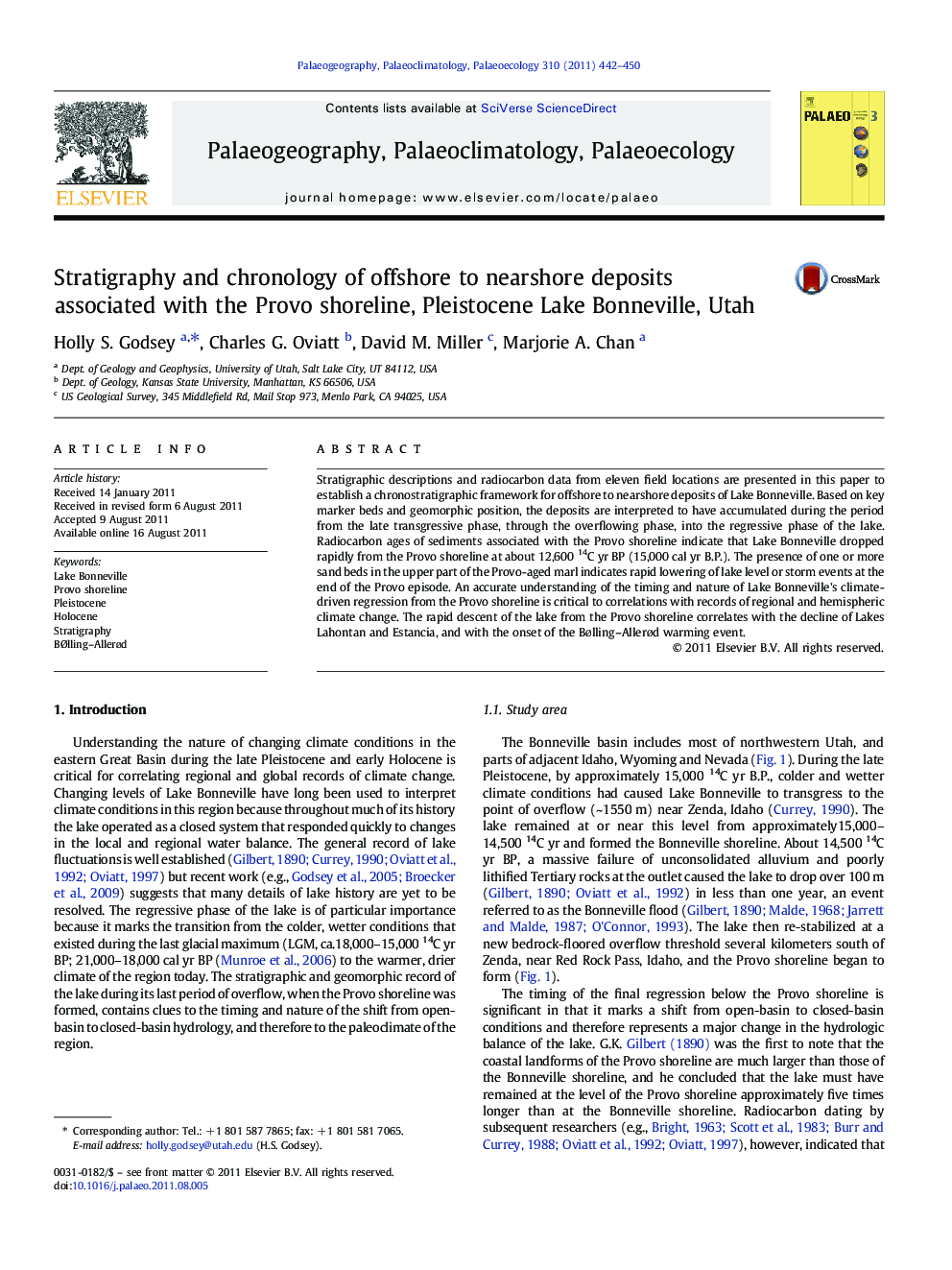 Stratigraphy and chronology of offshore to nearshore deposits associated with the Provo shoreline, Pleistocene Lake Bonneville, Utah