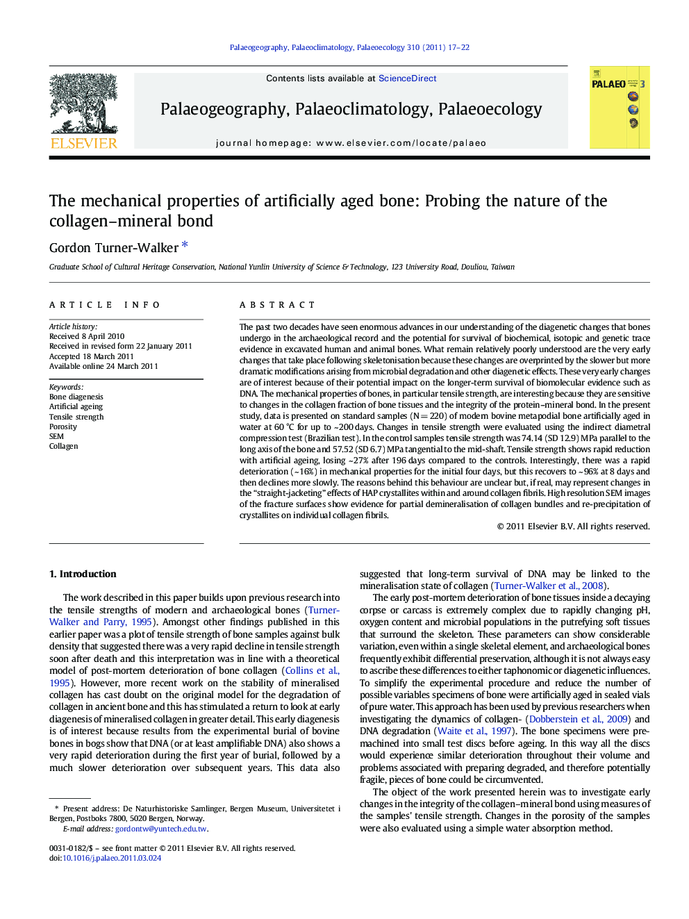 The mechanical properties of artificially aged bone: Probing the nature of the collagen–mineral bond