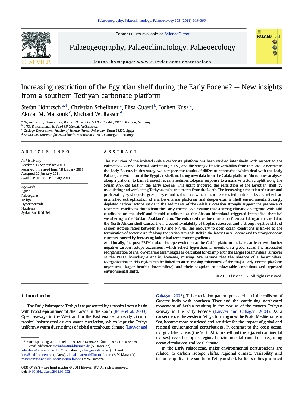 Increasing restriction of the Egyptian shelf during the Early Eocene? — New insights from a southern Tethyan carbonate platform