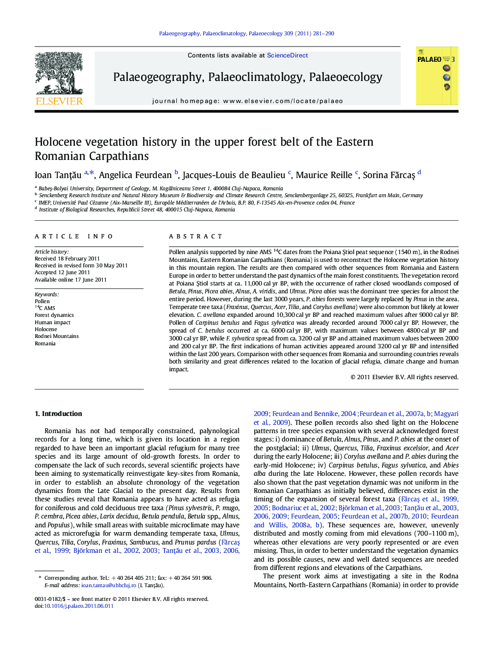 Holocene vegetation history in the upper forest belt of the Eastern Romanian Carpathians