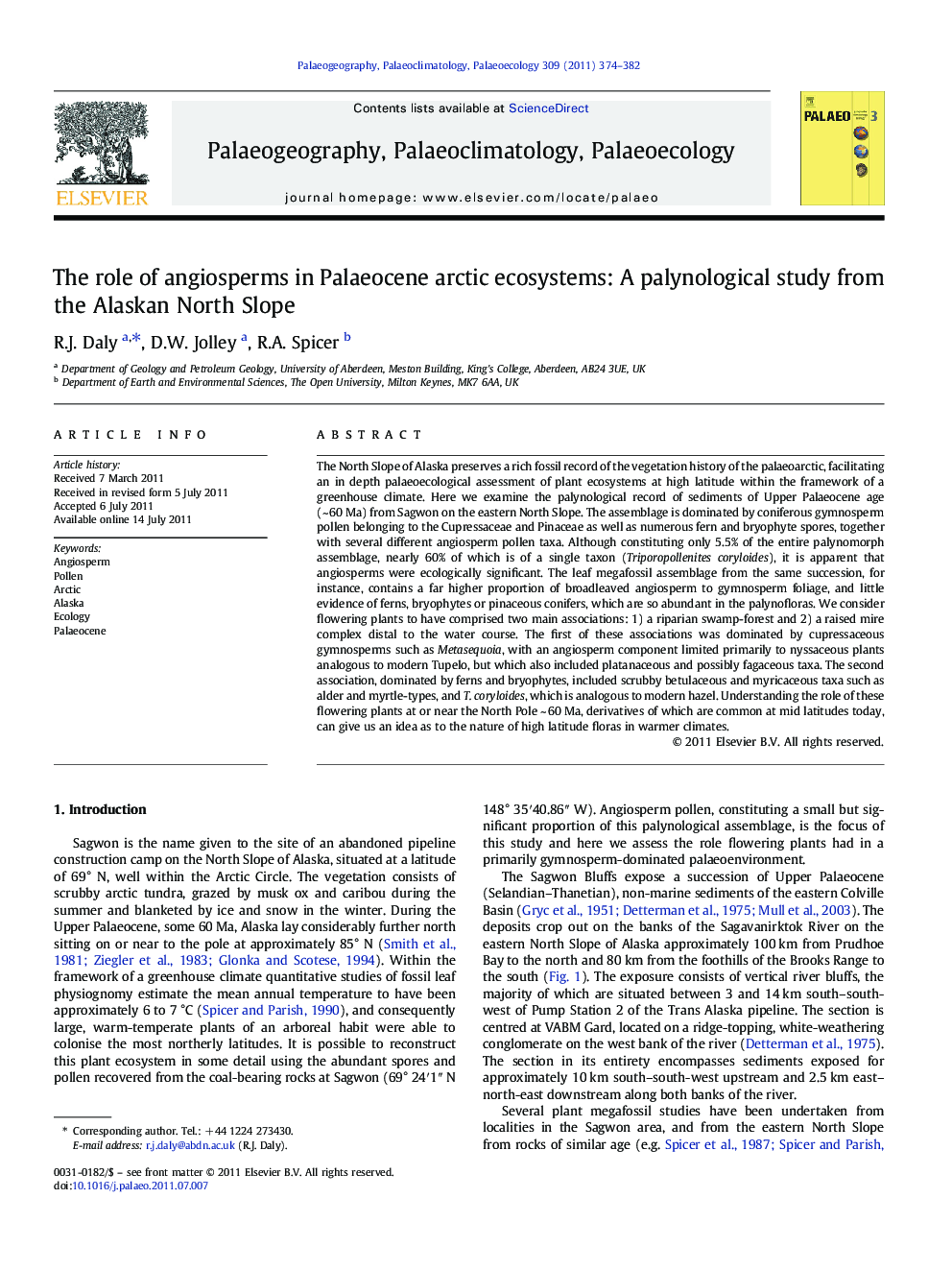 The role of angiosperms in Palaeocene arctic ecosystems: A palynological study from the Alaskan North Slope