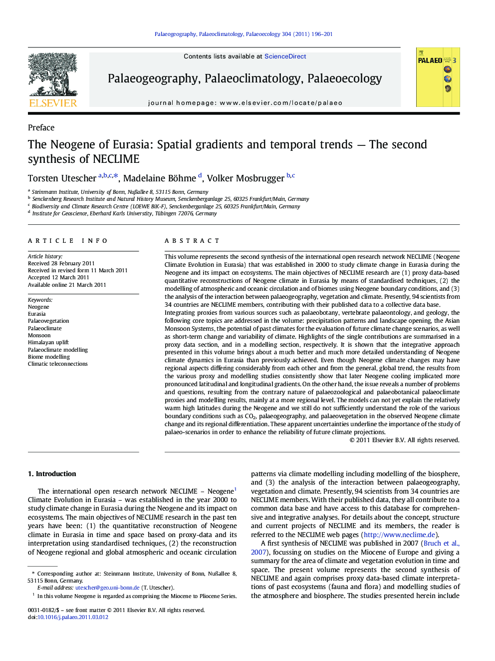 The Neogene of Eurasia: Spatial gradients and temporal trends — The second synthesis of NECLIME