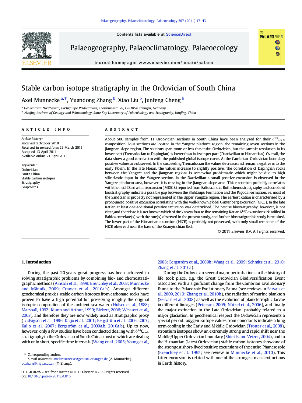Stable carbon isotope stratigraphy in the Ordovician of South China