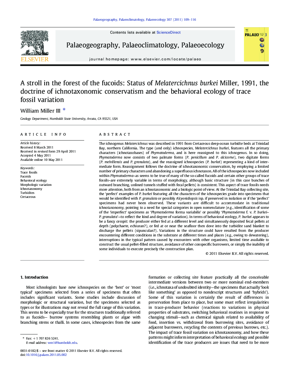 A stroll in the forest of the fucoids: Status of Melatercichnus burkei Miller, 1991, the doctrine of ichnotaxonomic conservatism and the behavioral ecology of trace fossil variation