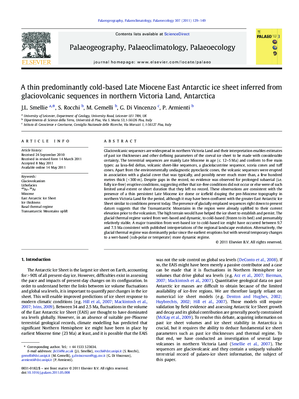 A thin predominantly cold-based Late Miocene East Antarctic ice sheet inferred from glaciovolcanic sequences in northern Victoria Land, Antarctica