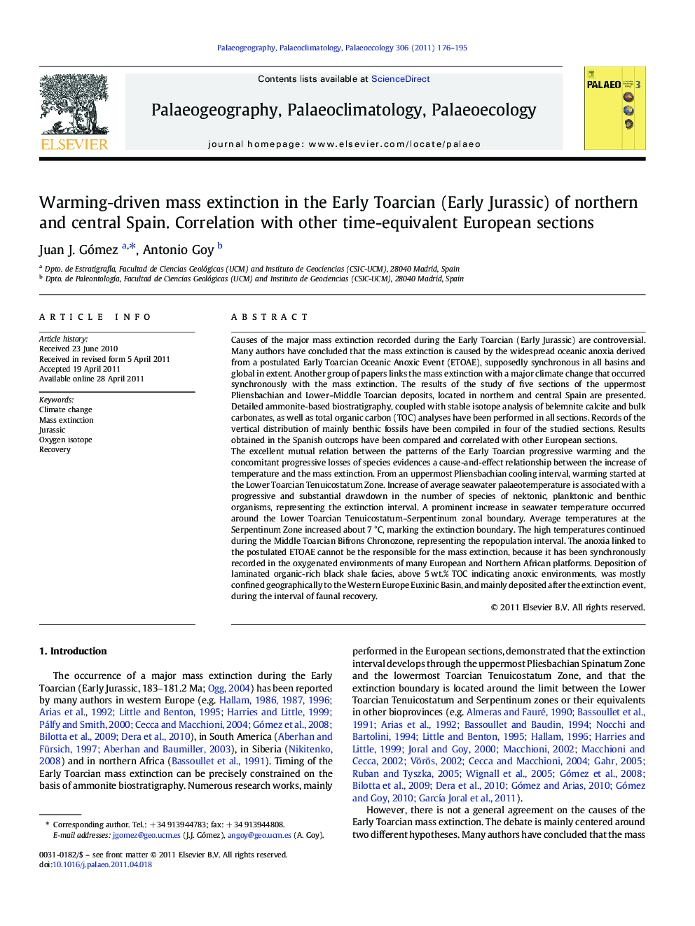 Warming-driven mass extinction in the Early Toarcian (Early Jurassic) of northern and central Spain. Correlation with other time-equivalent European sections