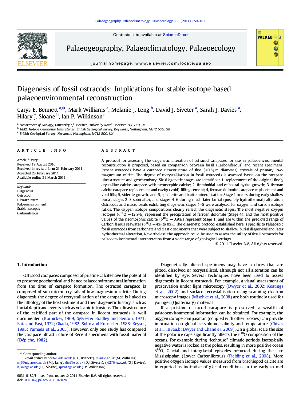 Diagenesis of fossil ostracods: Implications for stable isotope based palaeoenvironmental reconstruction