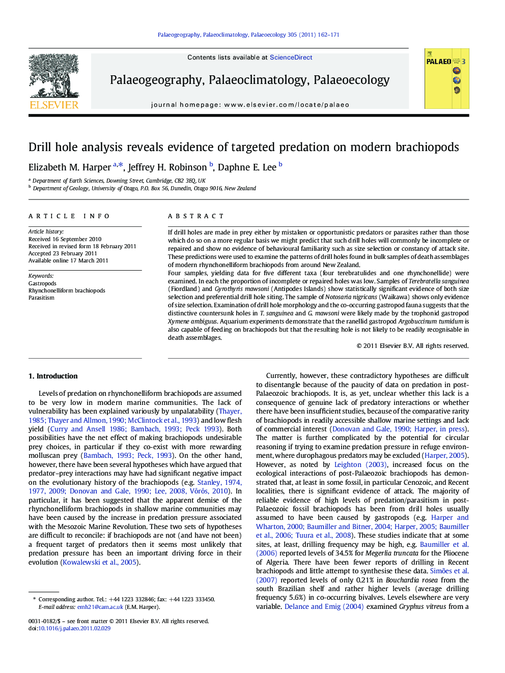 Drill hole analysis reveals evidence of targeted predation on modern brachiopods