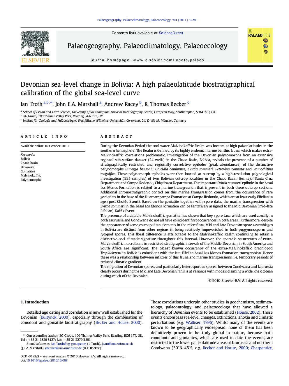 Devonian sea-level change in Bolivia: A high palaeolatitude biostratigraphical calibration of the global sea-level curve