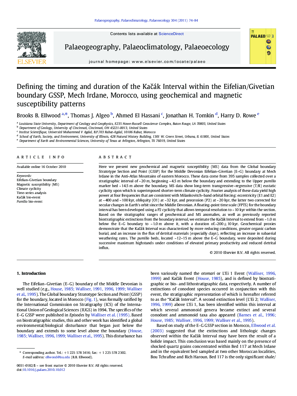 Defining the timing and duration of the Kačák Interval within the Eifelian/Givetian boundary GSSP, Mech Irdane, Morocco, using geochemical and magnetic susceptibility patterns