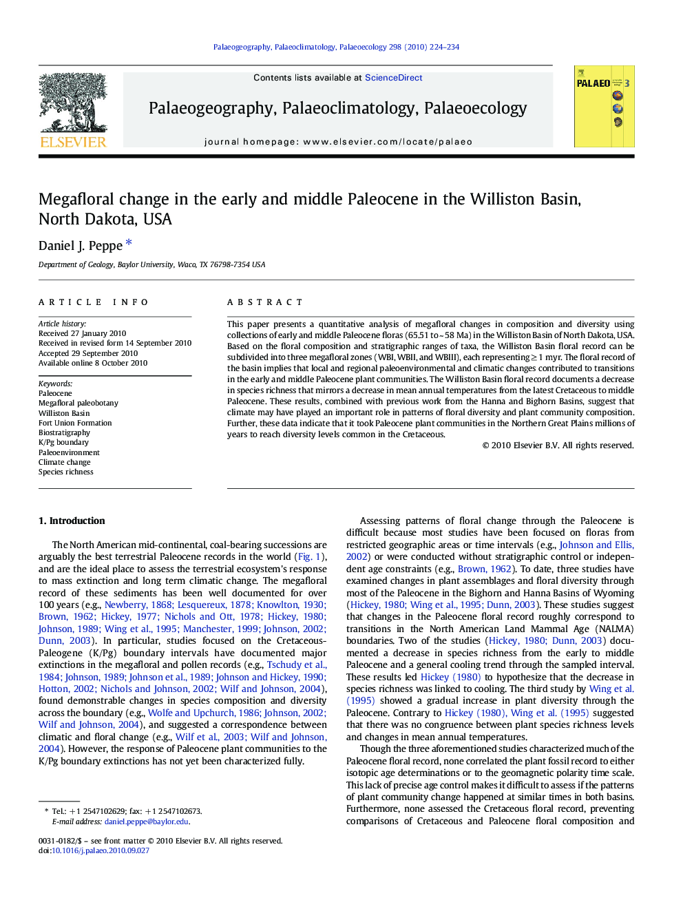 Megafloral change in the early and middle Paleocene in the Williston Basin, North Dakota, USA