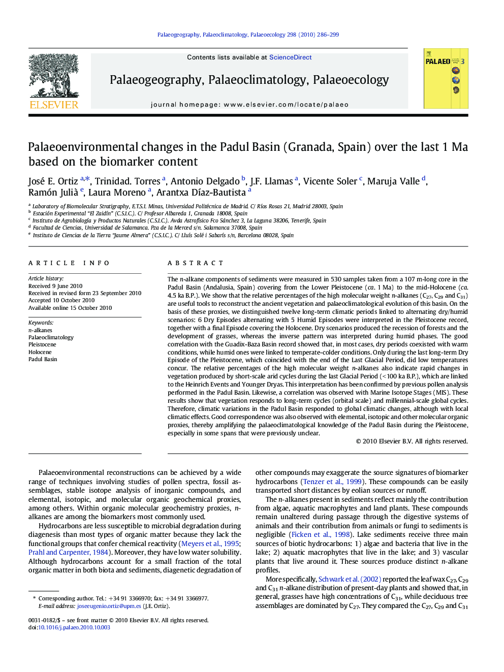 Palaeoenvironmental changes in the Padul Basin (Granada, Spain) over the last 1 Ma based on the biomarker content