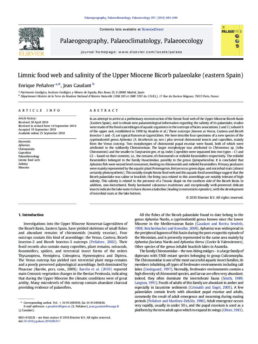 Limnic food web and salinity of the Upper Miocene Bicorb palaeolake (eastern Spain)