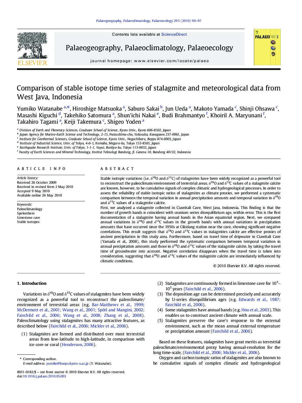 Comparison of stable isotope time series of stalagmite and meteorological data from West Java, Indonesia