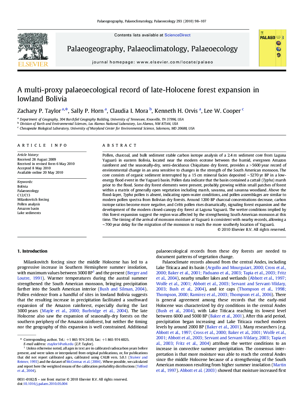 A multi-proxy palaeoecological record of late-Holocene forest expansion in lowland Bolivia