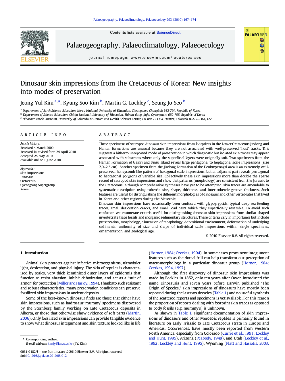 Dinosaur skin impressions from the Cretaceous of Korea: New insights into modes of preservation