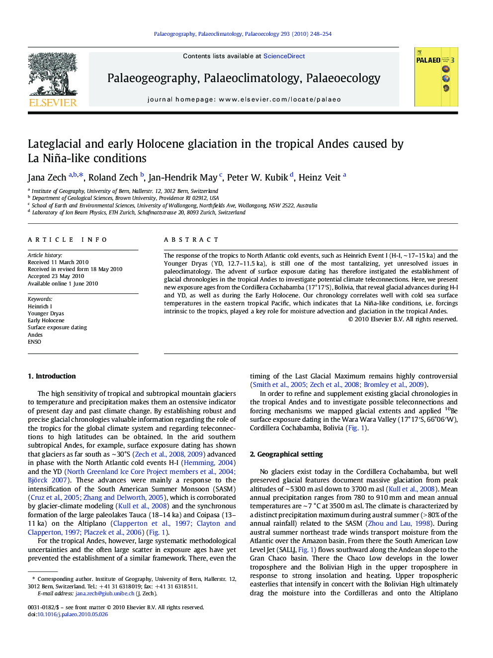 Lateglacial and early Holocene glaciation in the tropical Andes caused by La Niña-like conditions