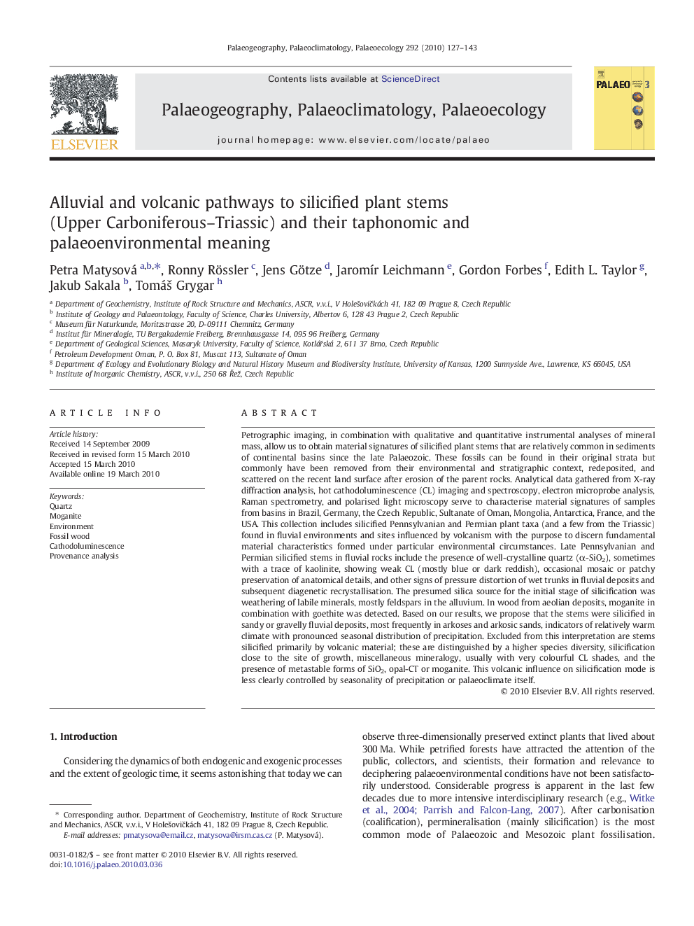 Alluvial and volcanic pathways to silicified plant stems (Upper Carboniferous–Triassic) and their taphonomic and palaeoenvironmental meaning