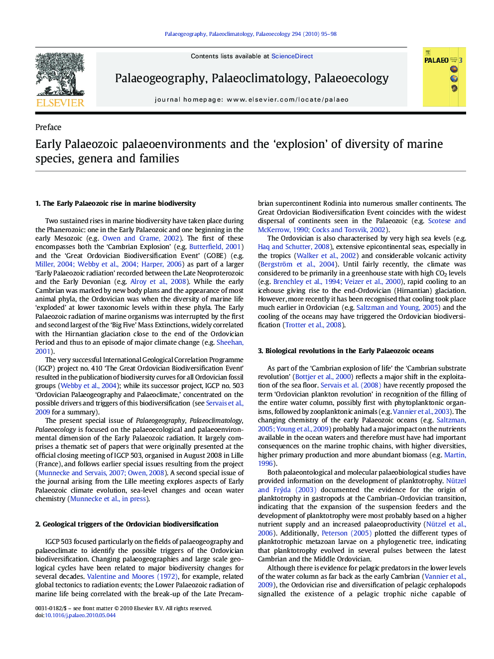 Early Palaeozoic palaeoenvironments and the 'explosion' of diversity of marine species, genera and families