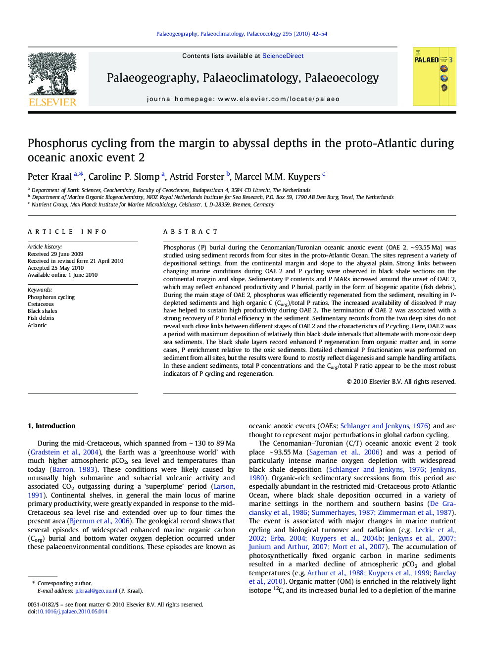 Phosphorus cycling from the margin to abyssal depths in the proto-Atlantic during oceanic anoxic event 2