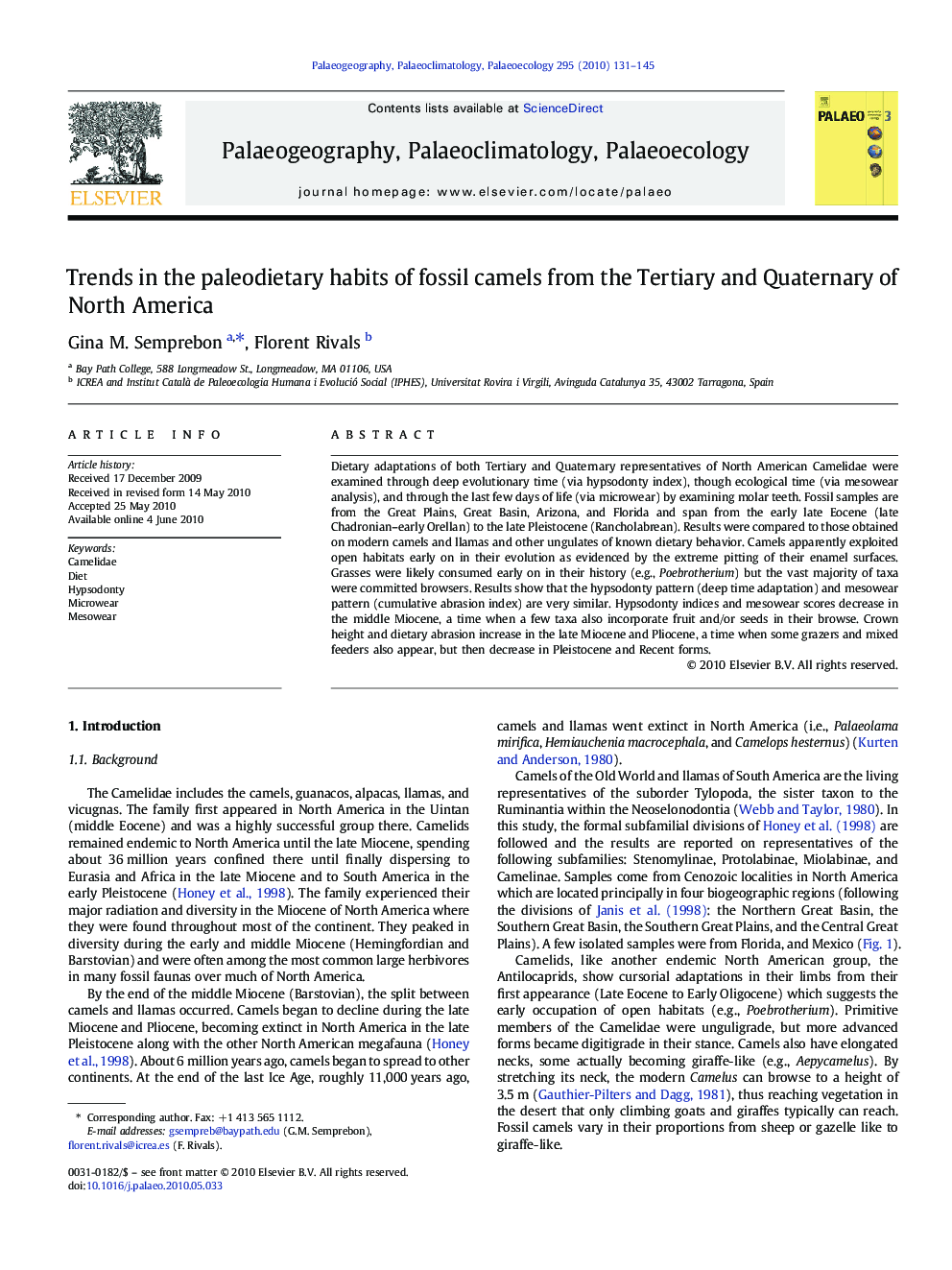 Trends in the paleodietary habits of fossil camels from the Tertiary and Quaternary of North America