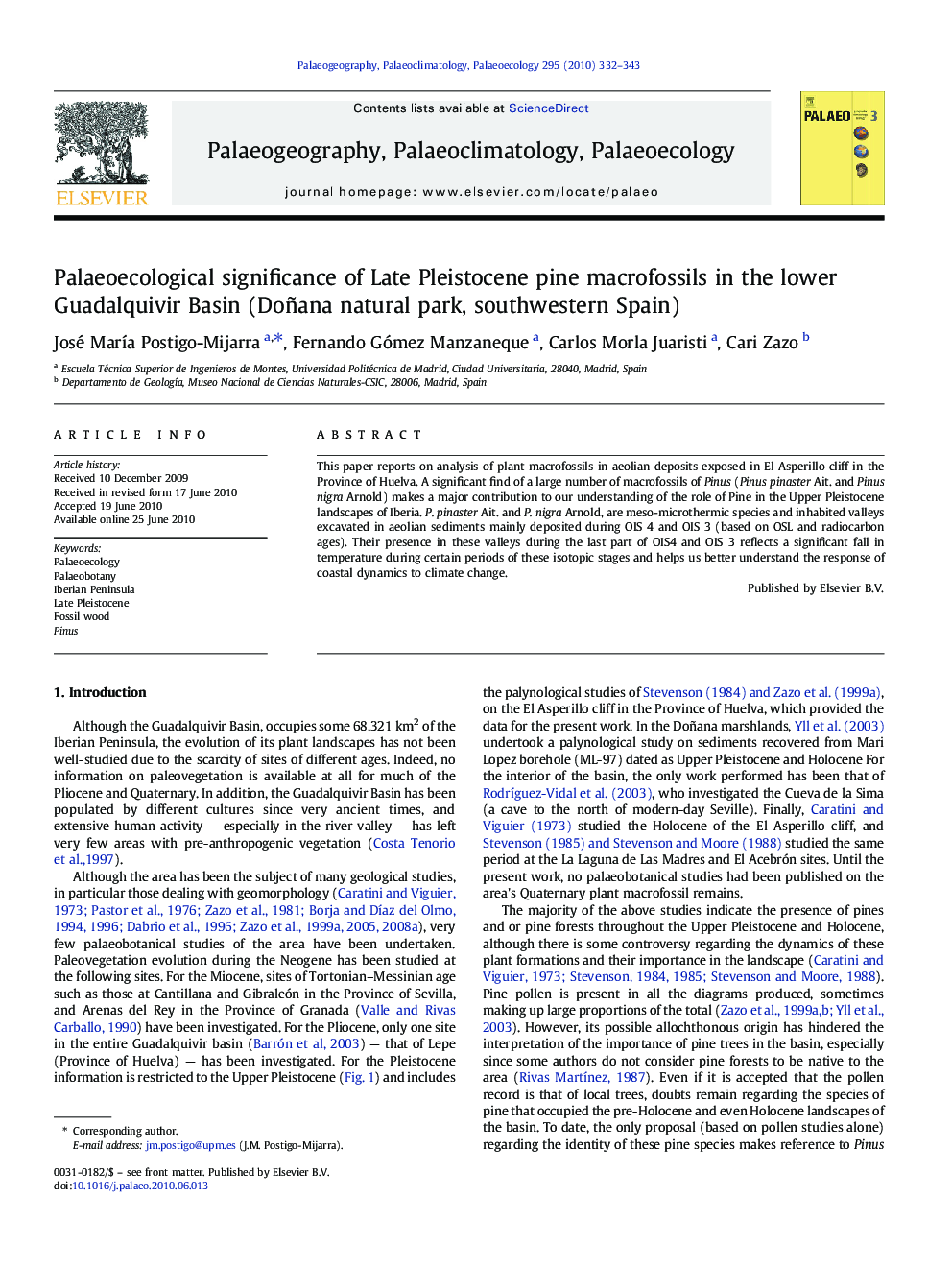 Palaeoecological significance of Late Pleistocene pine macrofossils in the lower Guadalquivir Basin (Doñana natural park, southwestern Spain)