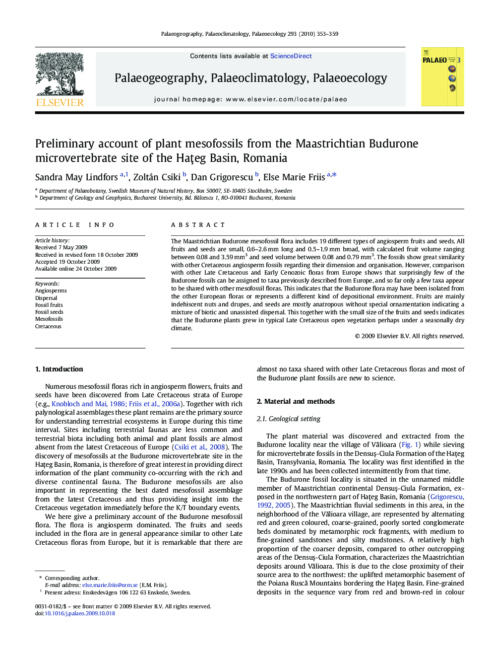 Preliminary account of plant mesofossils from the Maastrichtian Budurone microvertebrate site of the Haţeg Basin, Romania