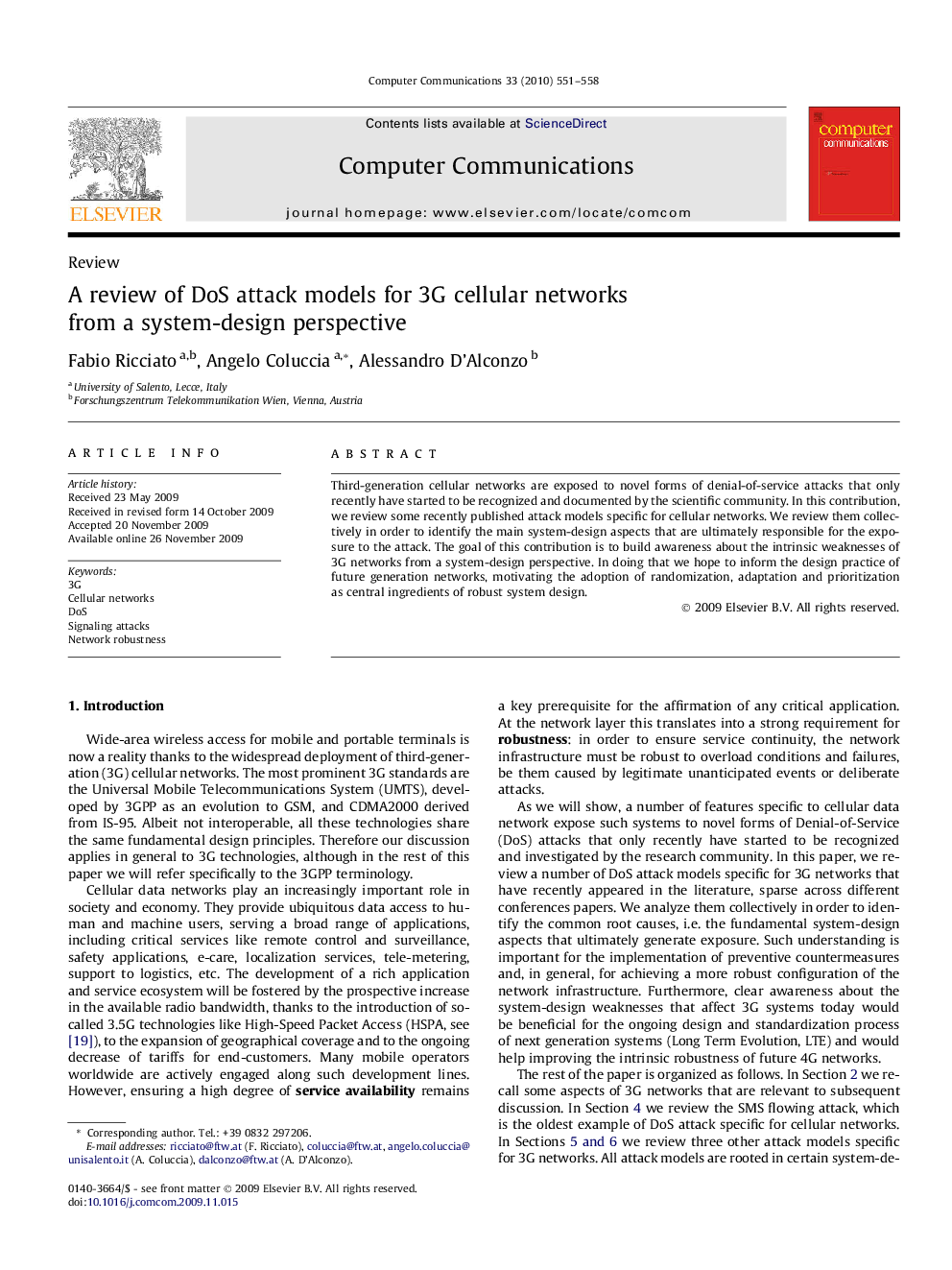 A review of DoS attack models for 3G cellular networks from a system-design perspective