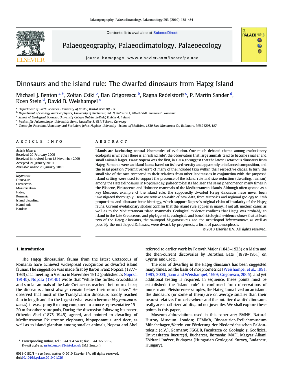 Dinosaurs and the island rule: The dwarfed dinosaurs from Haţeg Island