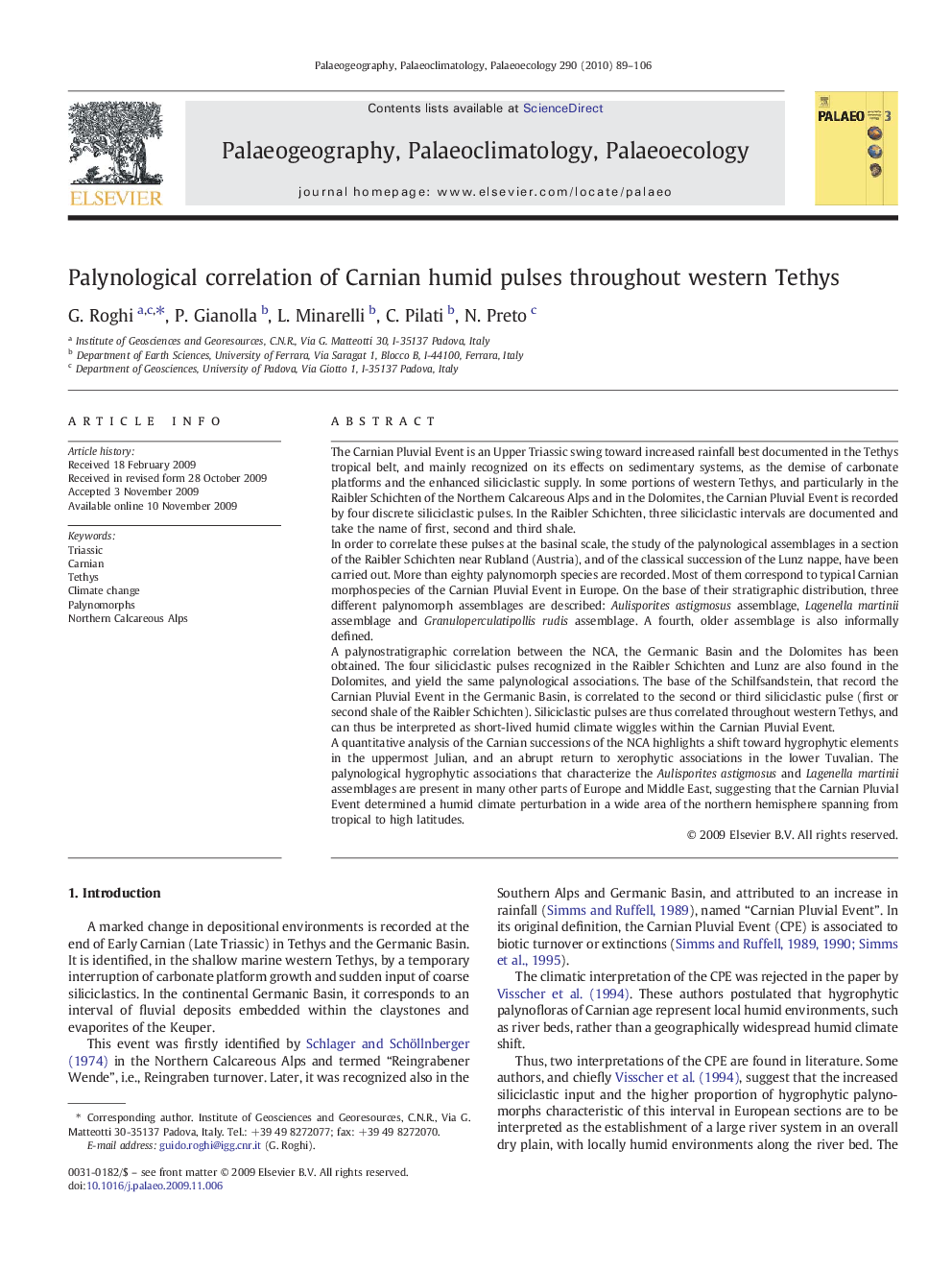 Palynological correlation of Carnian humid pulses throughout western Tethys