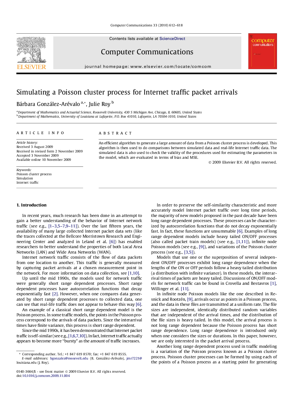 Simulating a Poisson cluster process for Internet traffic packet arrivals