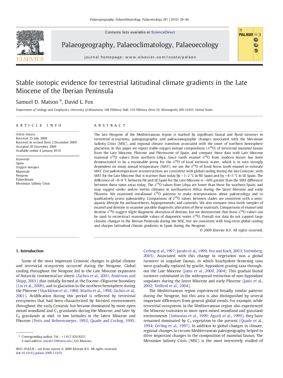 Stable isotopic evidence for terrestrial latitudinal climate gradients in the Late Miocene of the Iberian Peninsula