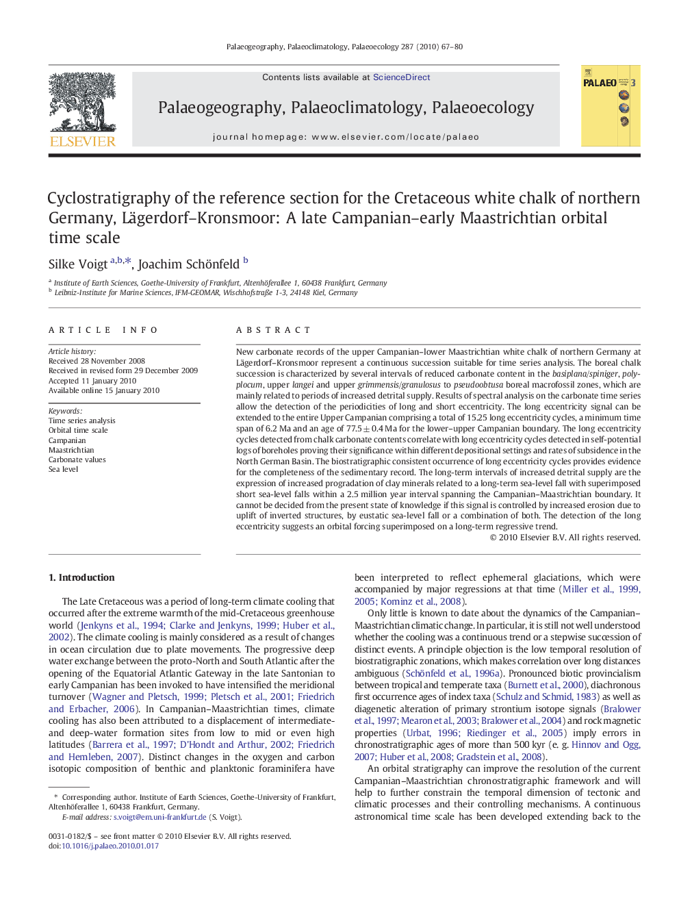 Cyclostratigraphy of the reference section for the Cretaceous white chalk of northern Germany, Lägerdorf–Kronsmoor: A late Campanian–early Maastrichtian orbital time scale