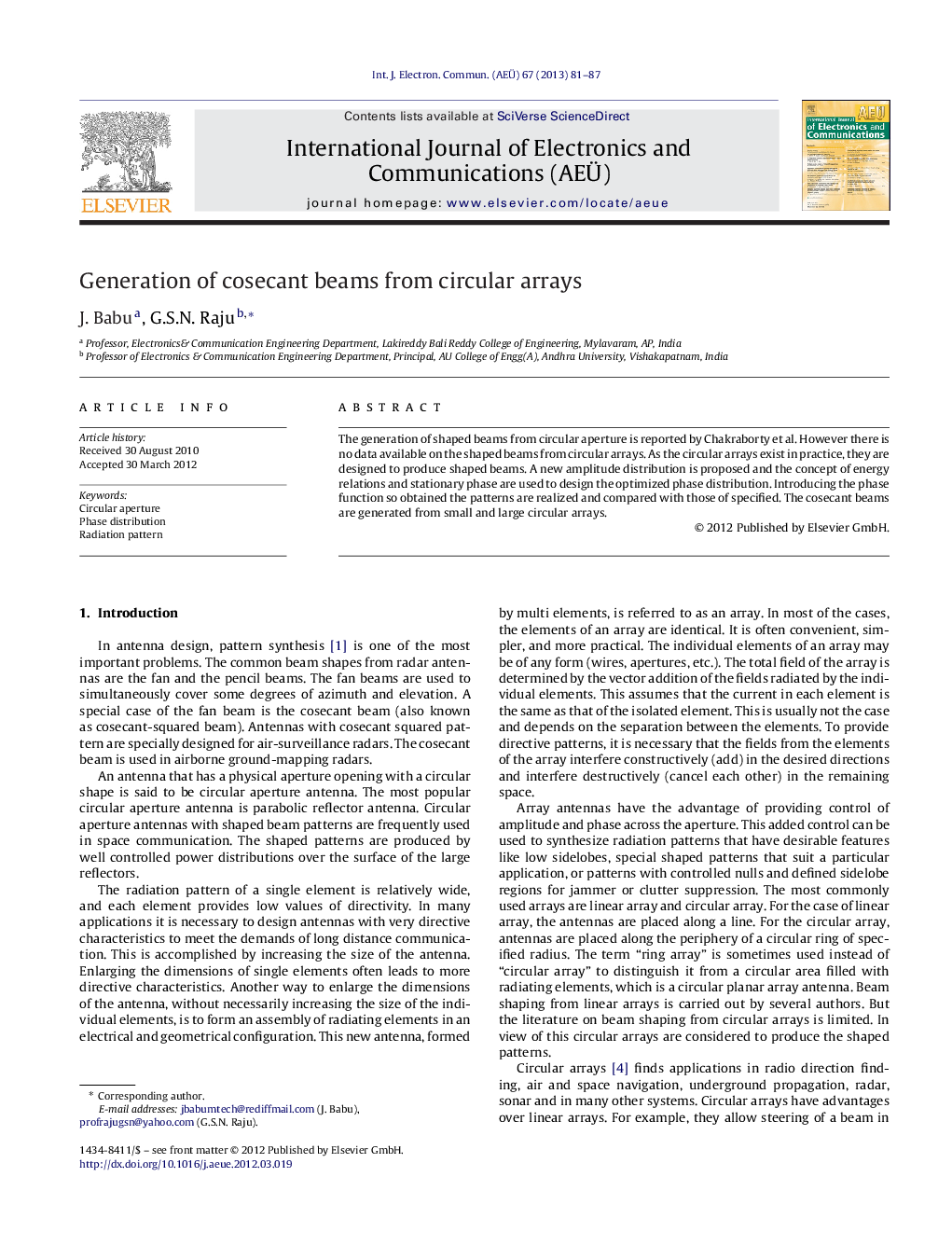 Generation of cosecant beams from circular arrays