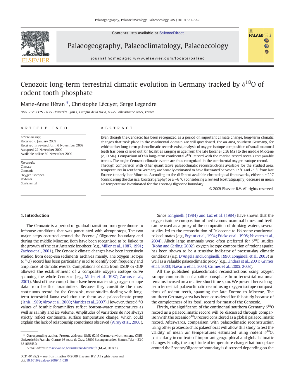 Cenozoic long-term terrestrial climatic evolution in Germany tracked by δ18O of rodent tooth phosphate