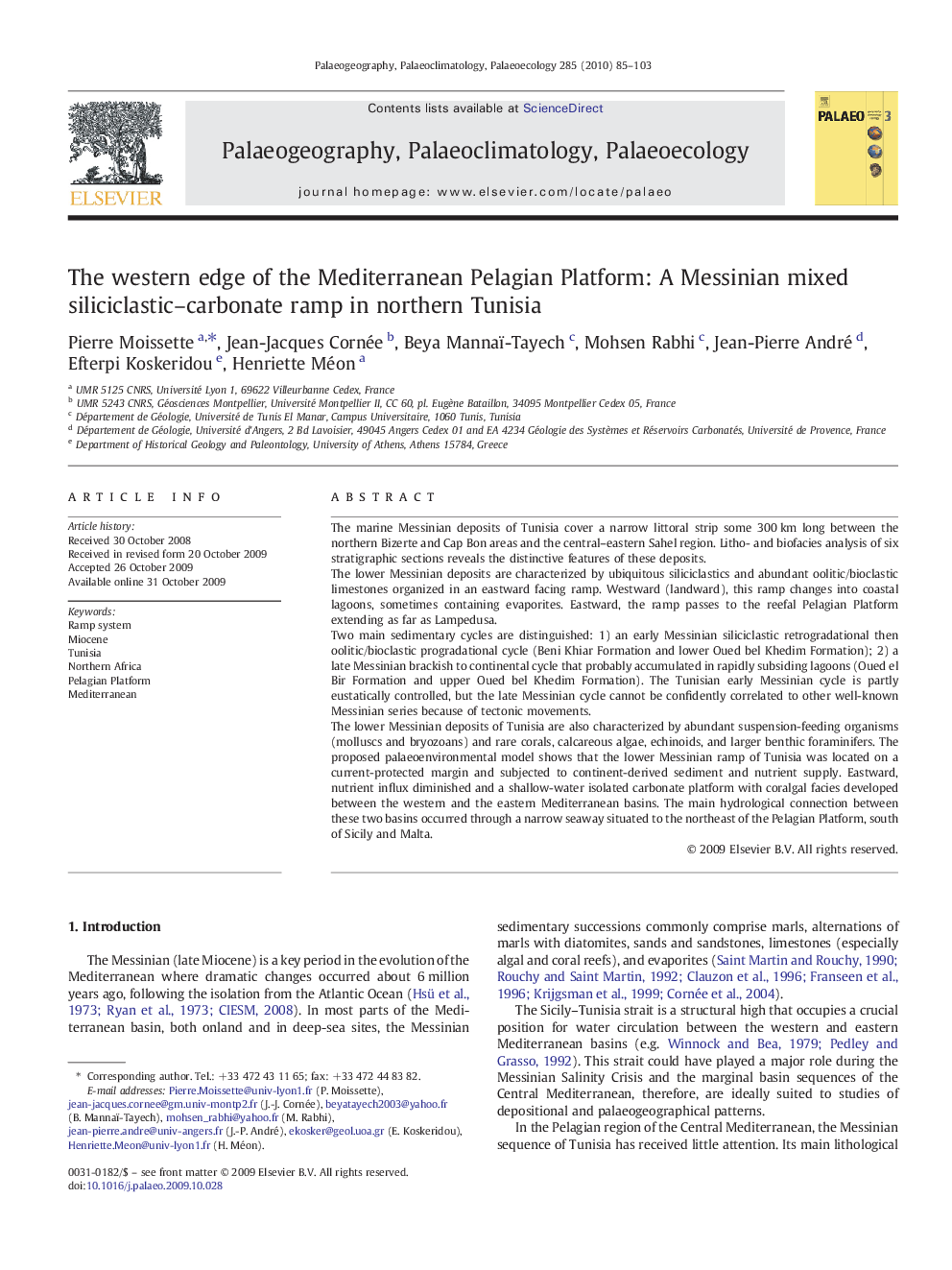 The western edge of the Mediterranean Pelagian Platform: A Messinian mixed siliciclastic–carbonate ramp in northern Tunisia