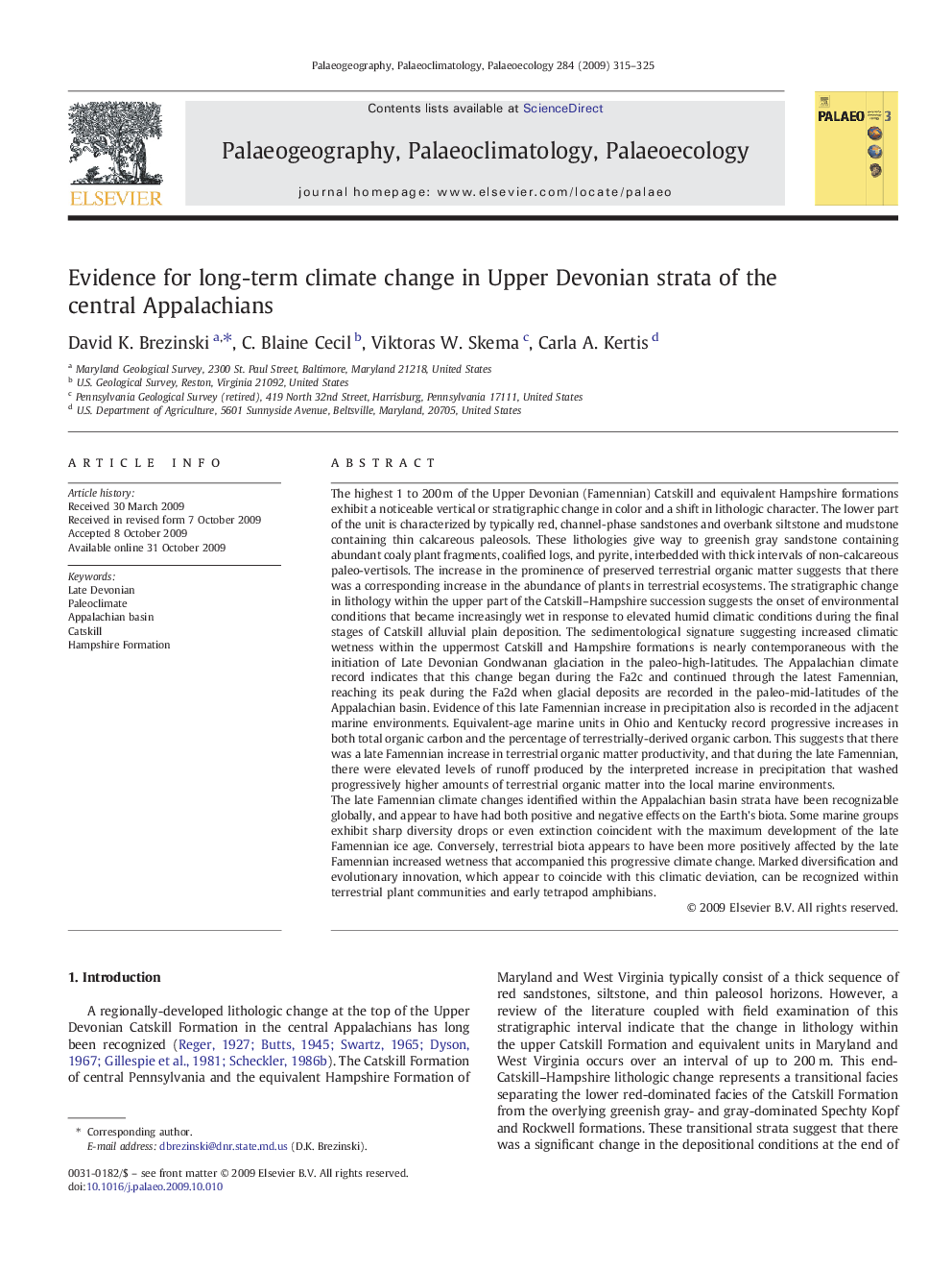 Evidence for long-term climate change in Upper Devonian strata of the central Appalachians