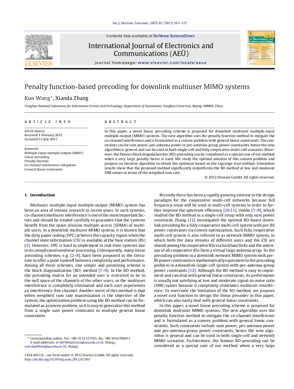 Penalty function-based precoding for downlink multiuser MIMO systems