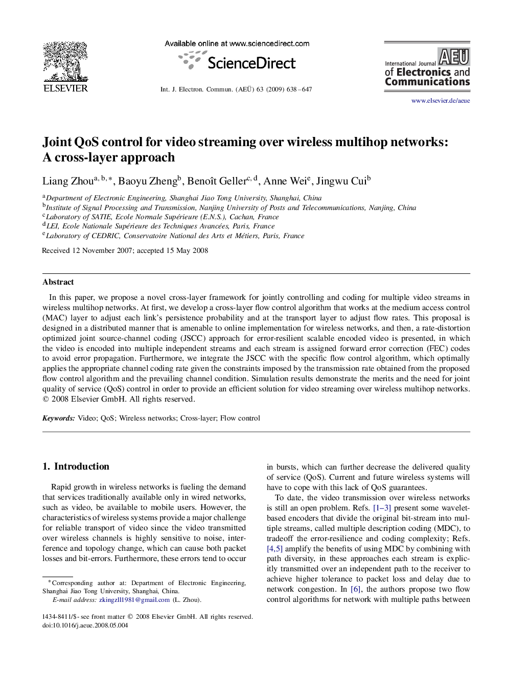 Joint QoS control for video streaming over wireless multihop networks: A cross-layer approach