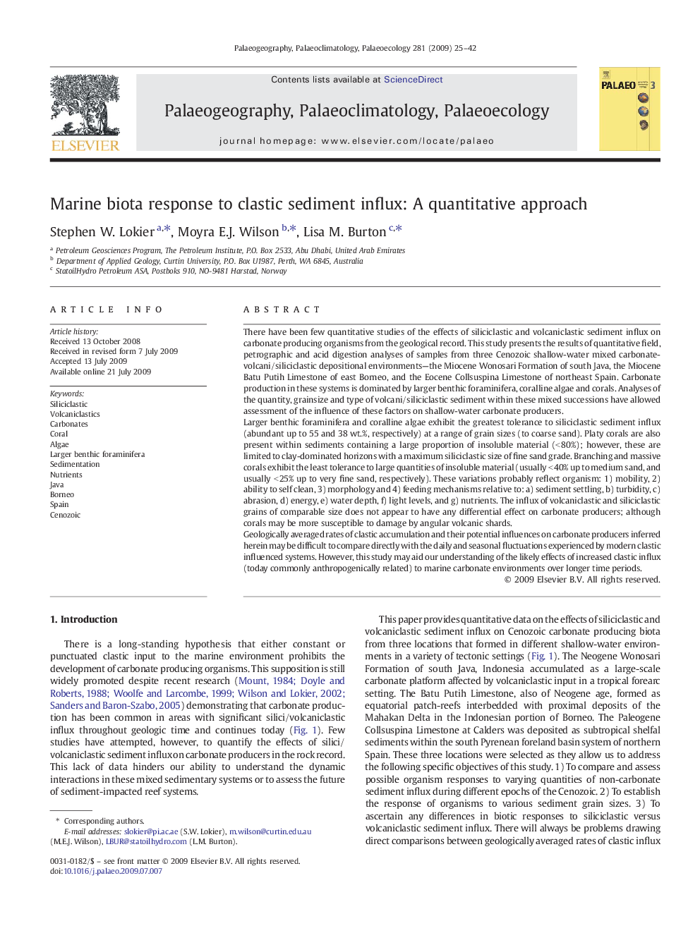 Marine biota response to clastic sediment influx: A quantitative approach