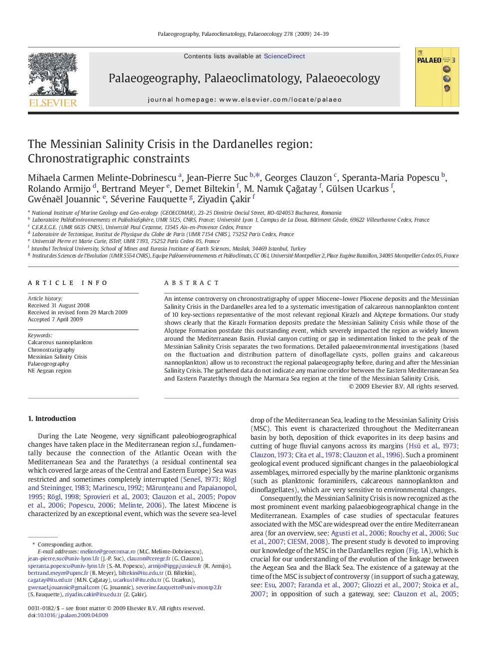 The Messinian Salinity Crisis in the Dardanelles region: Chronostratigraphic constraints