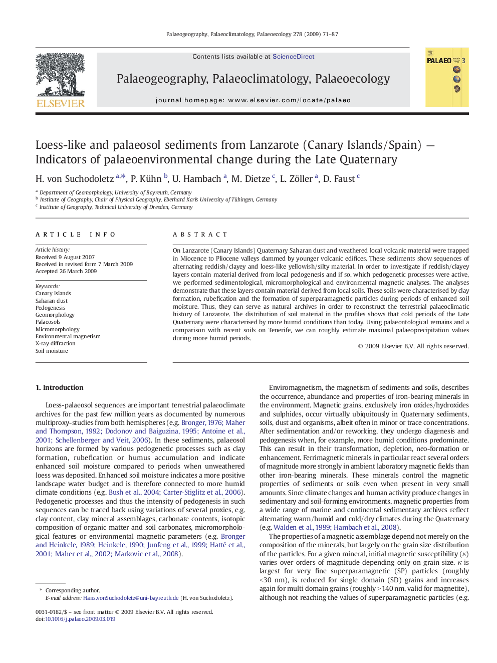 Loess-like and palaeosol sediments from Lanzarote (Canary Islands/Spain) — Indicators of palaeoenvironmental change during the Late Quaternary