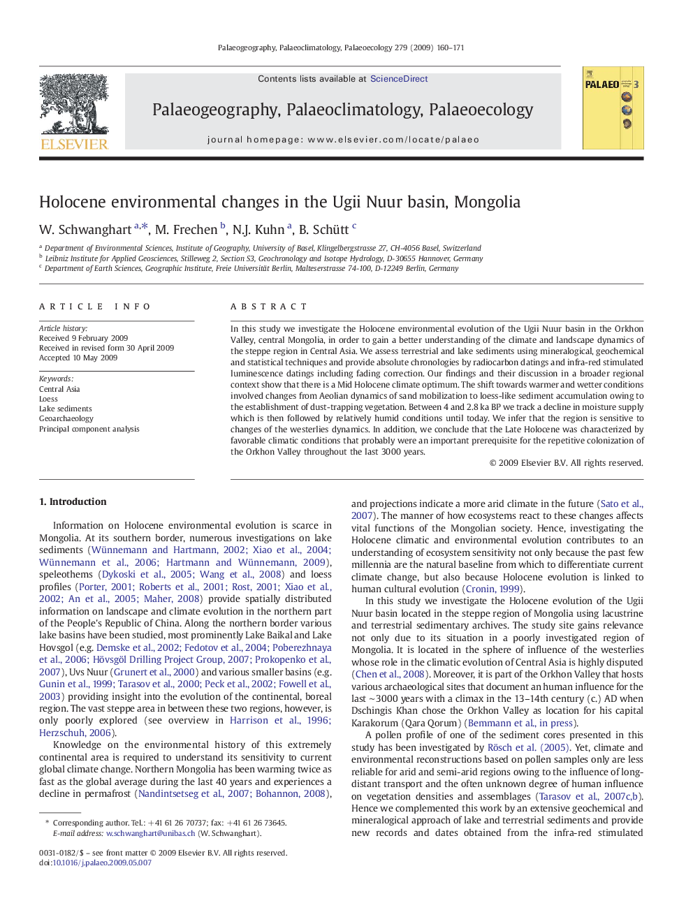 Holocene environmental changes in the Ugii Nuur basin, Mongolia