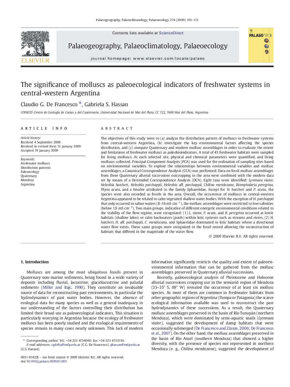 The significance of molluscs as paleoecological indicators of freshwater systems in central-western Argentina