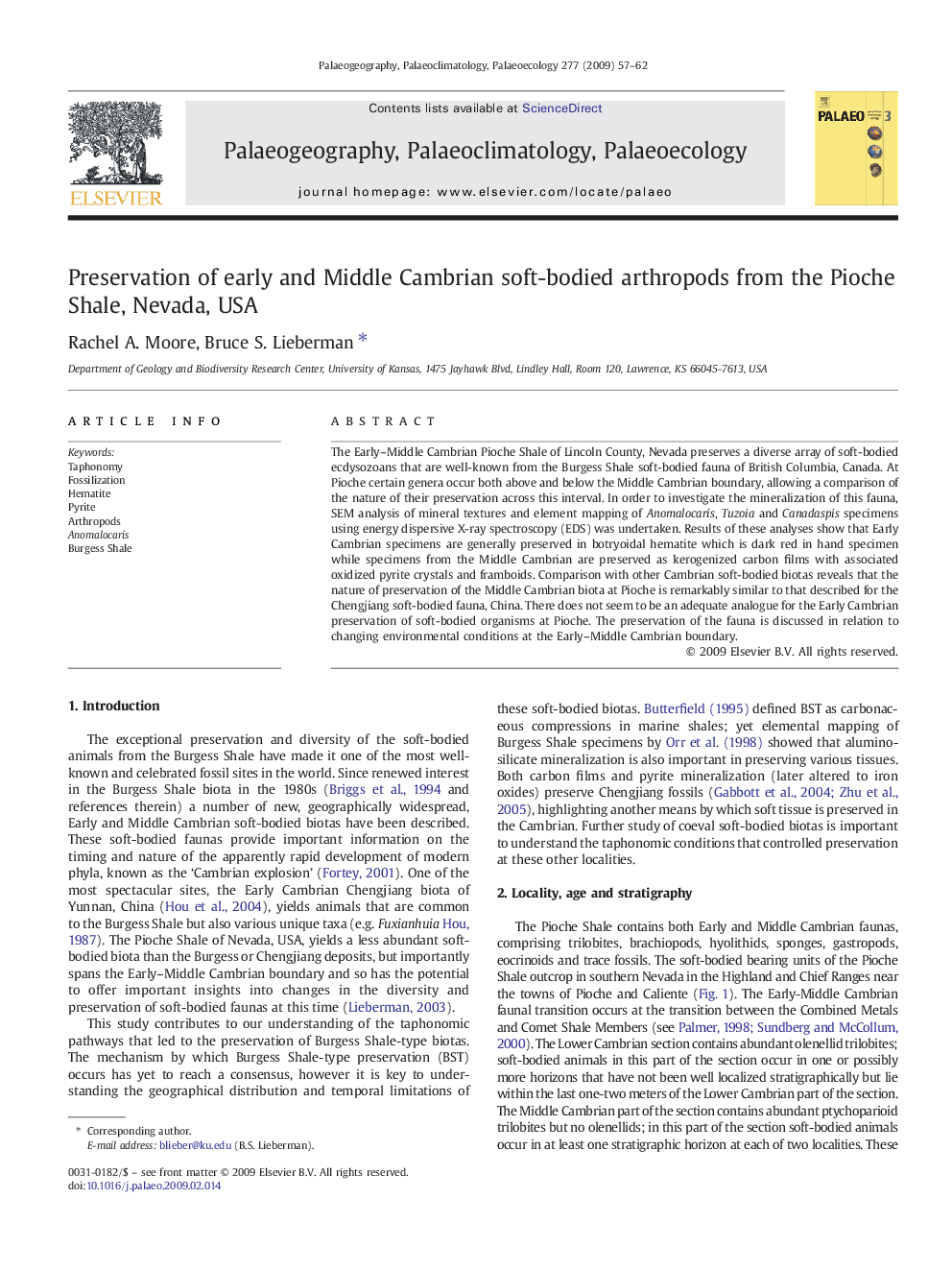 Preservation of early and Middle Cambrian soft-bodied arthropods from the Pioche Shale, Nevada, USA