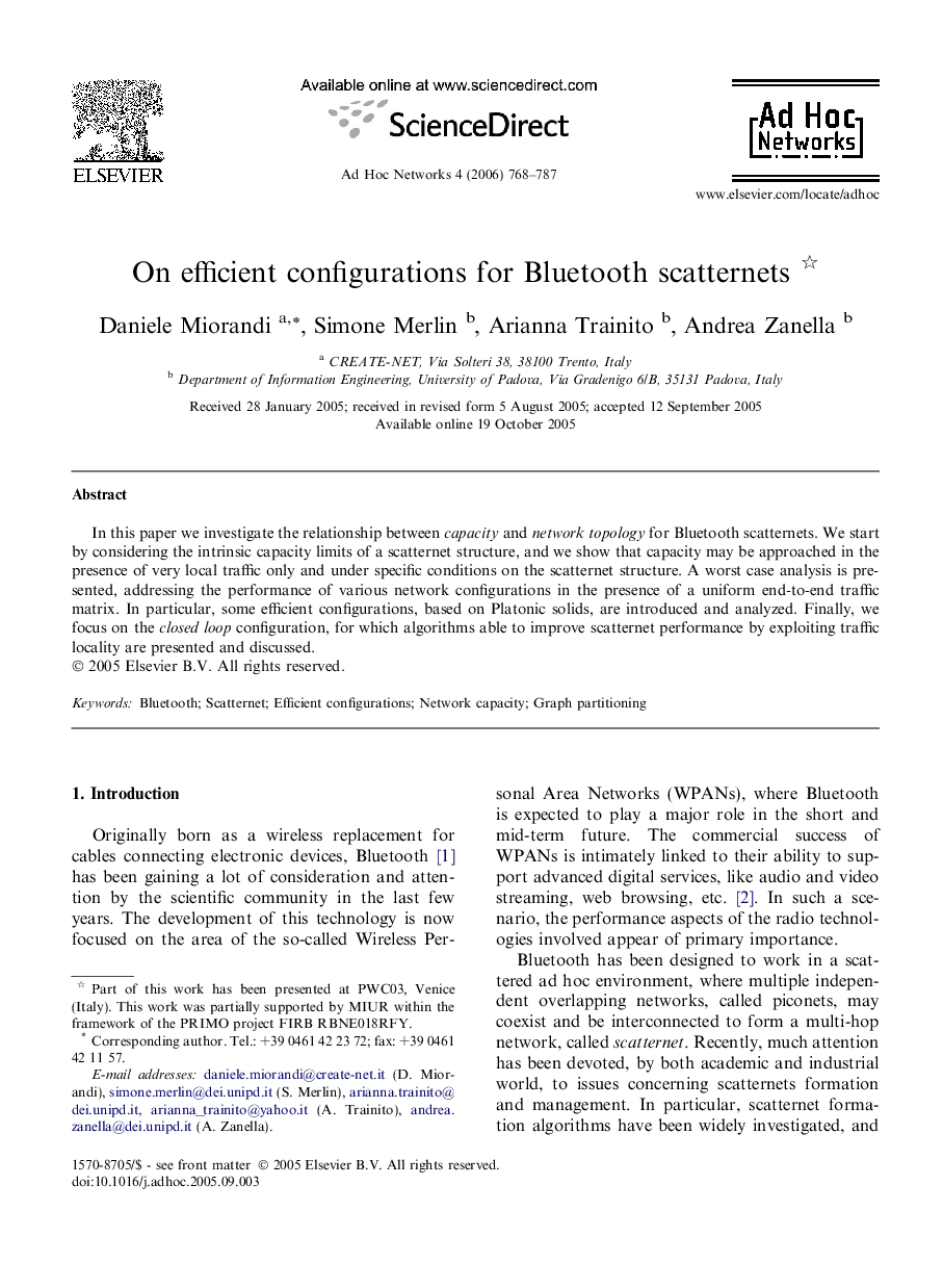 On efficient configurations for Bluetooth scatternets 