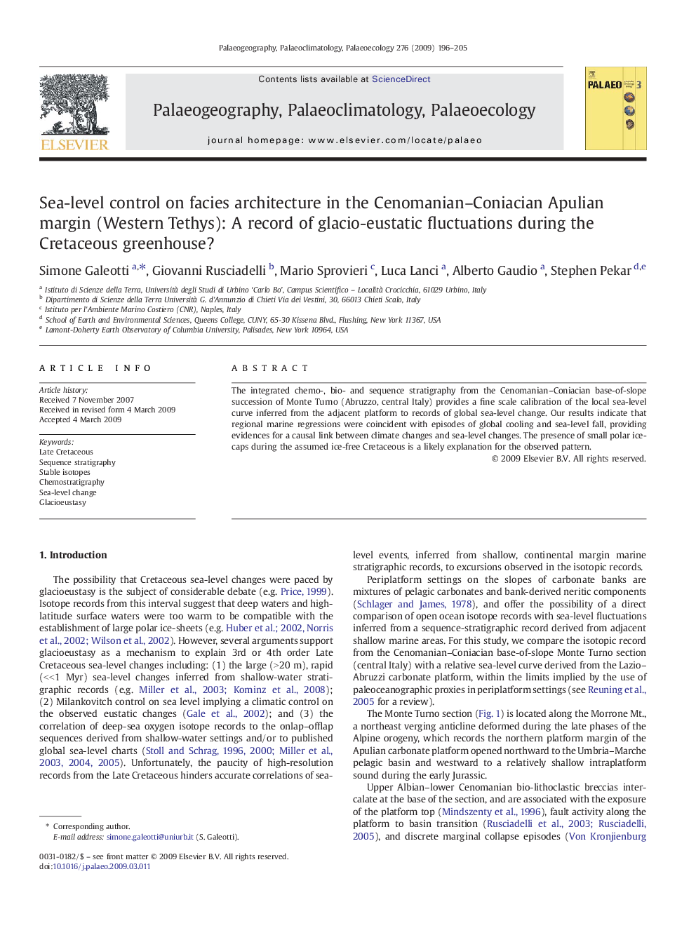 Sea-level control on facies architecture in the Cenomanian–Coniacian Apulian margin (Western Tethys): A record of glacio-eustatic fluctuations during the Cretaceous greenhouse?