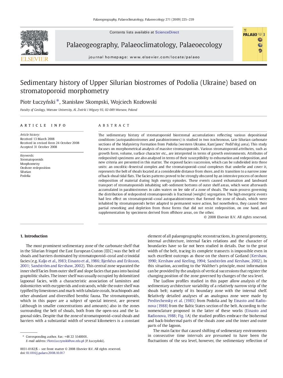 Sedimentary history of Upper Silurian biostromes of Podolia (Ukraine) based on stromatoporoid morphometry